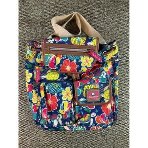 Lily Bloom Green Living Tropical Turtle Floral Backpack Navy Blue Recycled Bag